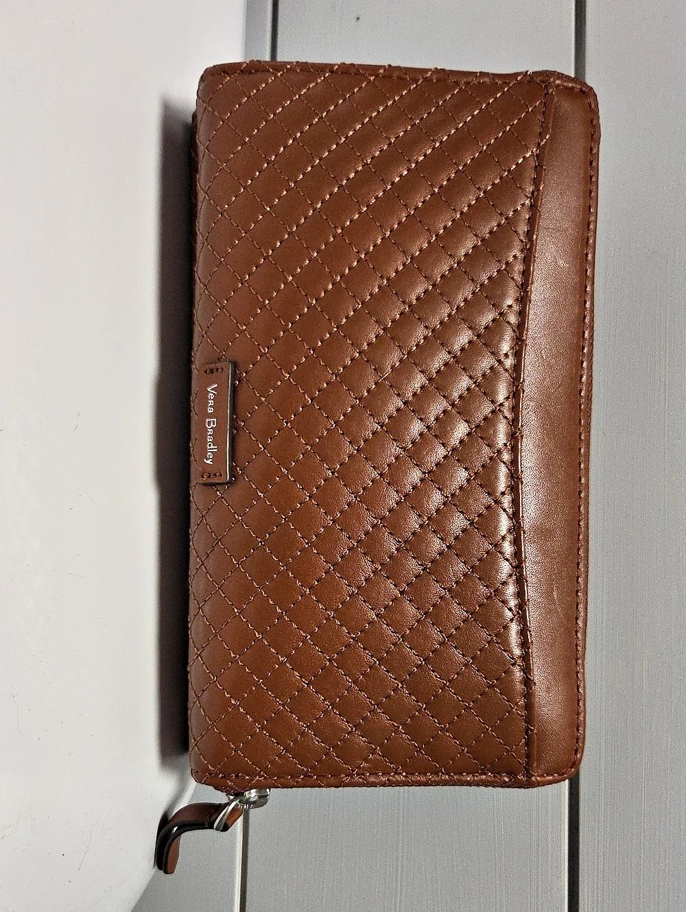 Vera Bradley Turnlock Wallet Crossbody in Brown, Tan, White..